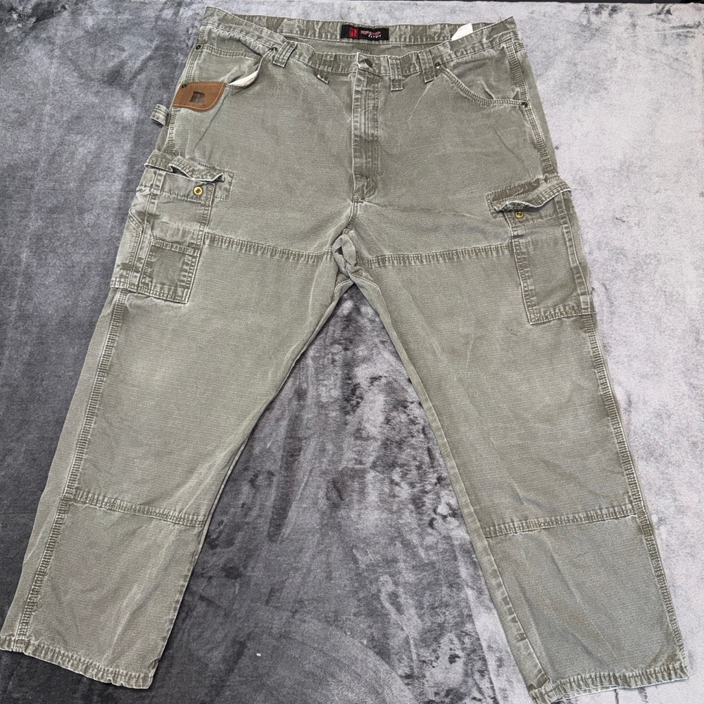 Rugged Wear Mens Olive Green Canvas Cargo Work Pants 44x30 Utility Trousers